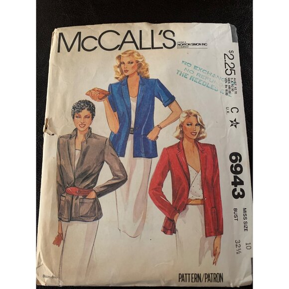 McCall's Misses Jacket Sewing Pattern sz 10 6943 - uncut - Picture 9 of 9